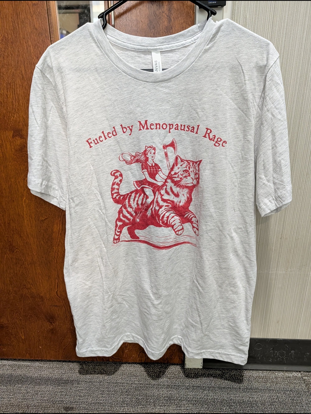 Bella Canvas Light Gray Tee with Red Graphic - Fueled by Menopausal Rage Unique